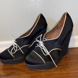 Tabitha Simmons Black& White Satin Espadrille Wedges Size 40